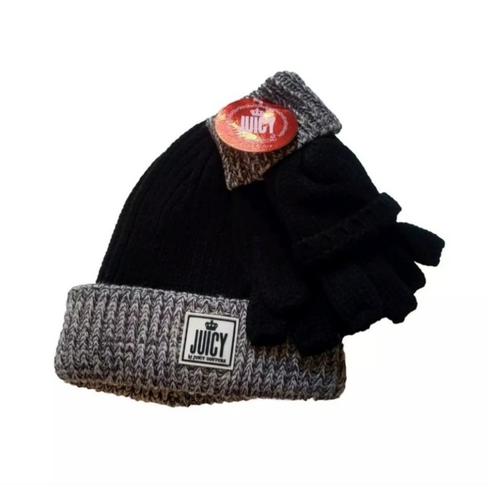 NWT Juicy by Juicy Couture Black Beanie and Glove Set